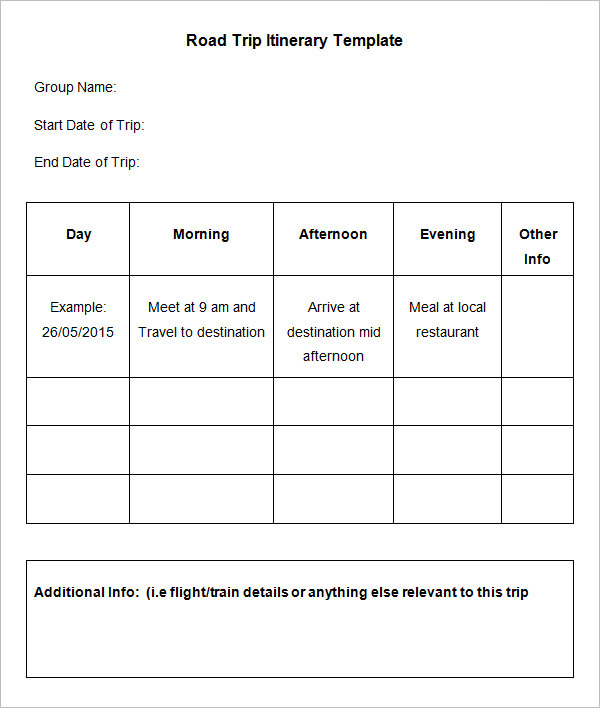 Road Trip Itinerary Template 9 Free Word, Excel, PDF Documents 