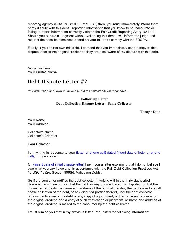 Credit and Debt Dispute Letters Credit and Debt Dispute Letters