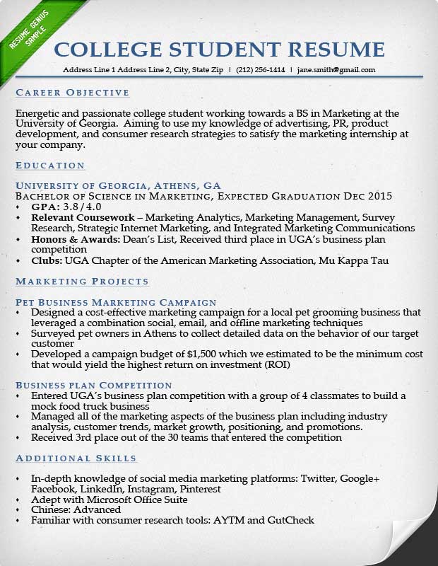 Sample Resume For College Students Still In School Planner Template Free