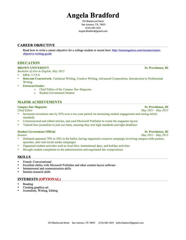 Resume Template For College Students. Sample High School Student 