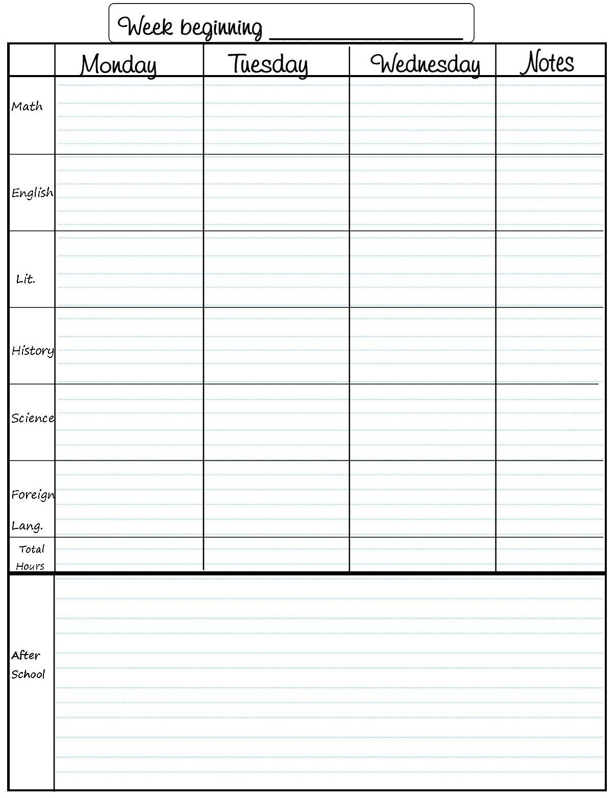 Printable Student Planner