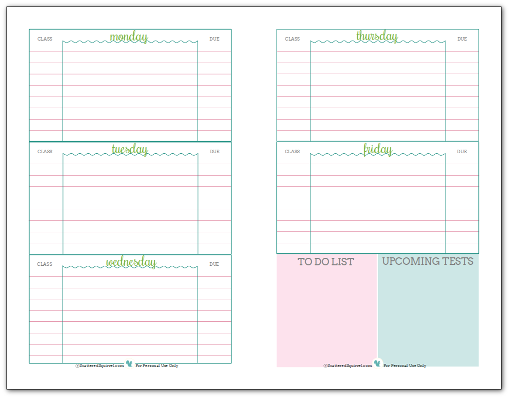 Student Planner Printables Scattered Squirrel