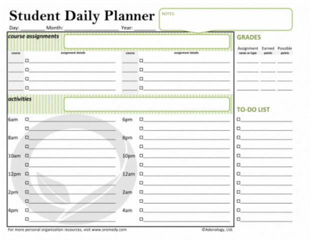 student Agenda/ weekly planner template including spelling word list