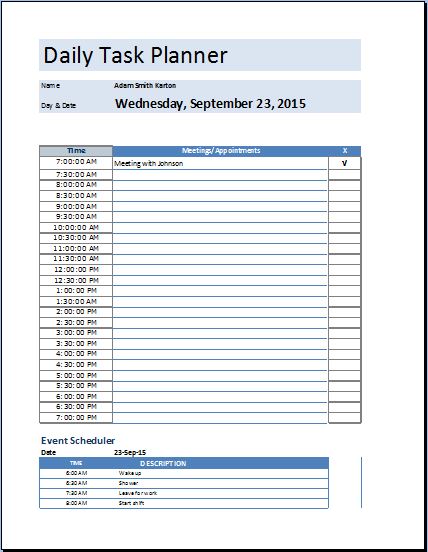 MS Excel Daily Task Planner Template | Word & Excel Templates