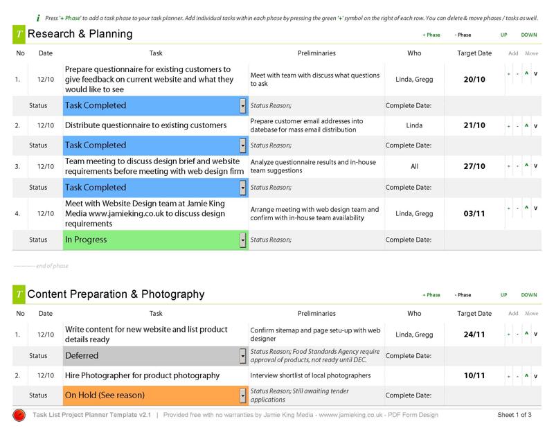 Task Manager Project Planning Template Tool