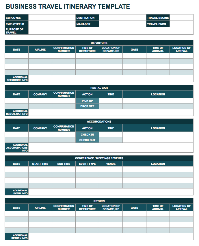 Travel Itinerary Template Google Docs planner template free