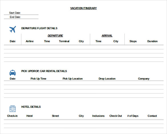 microsoft word business travel itinerary template