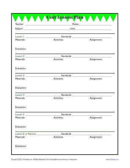 Detailed Unit Lesson Plan Template Elementary Reading 