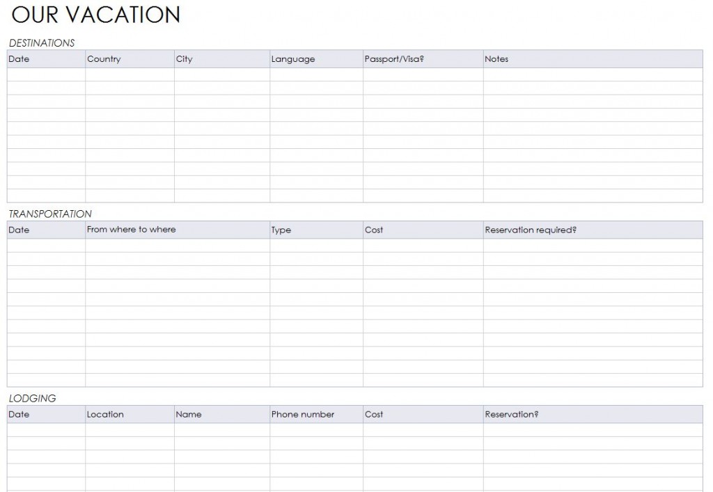 Vacation Planner Printables