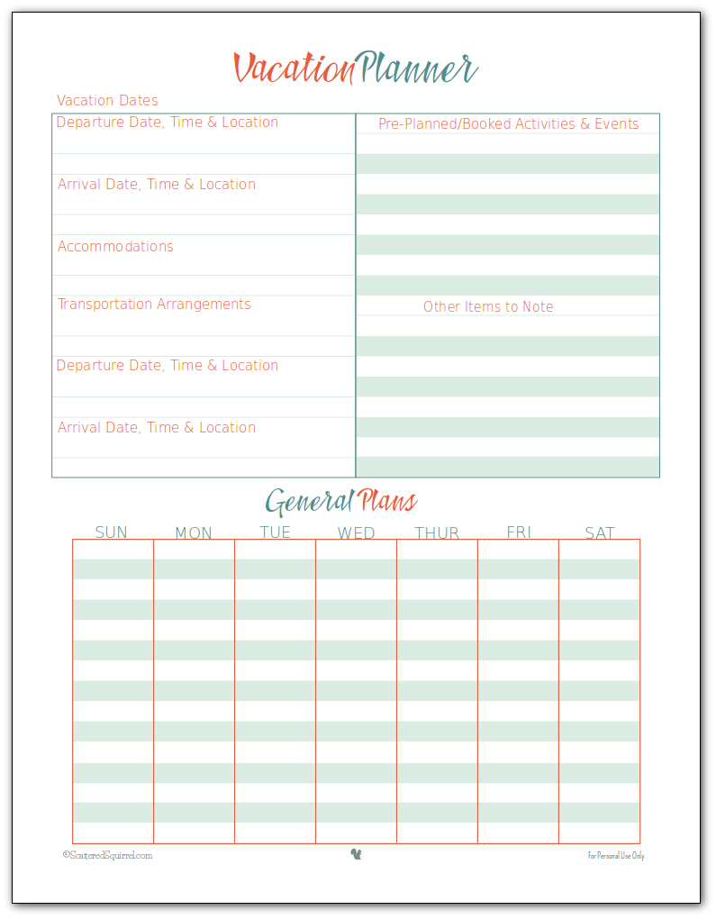 vacation planner template | Excel Templates | Pinterest | Planner 