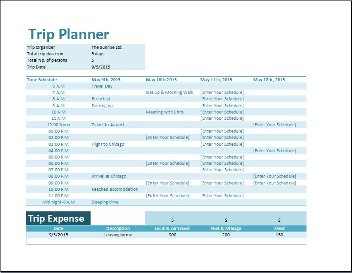 Formal Vacation Trip Planner Template | Word & Excel Templates