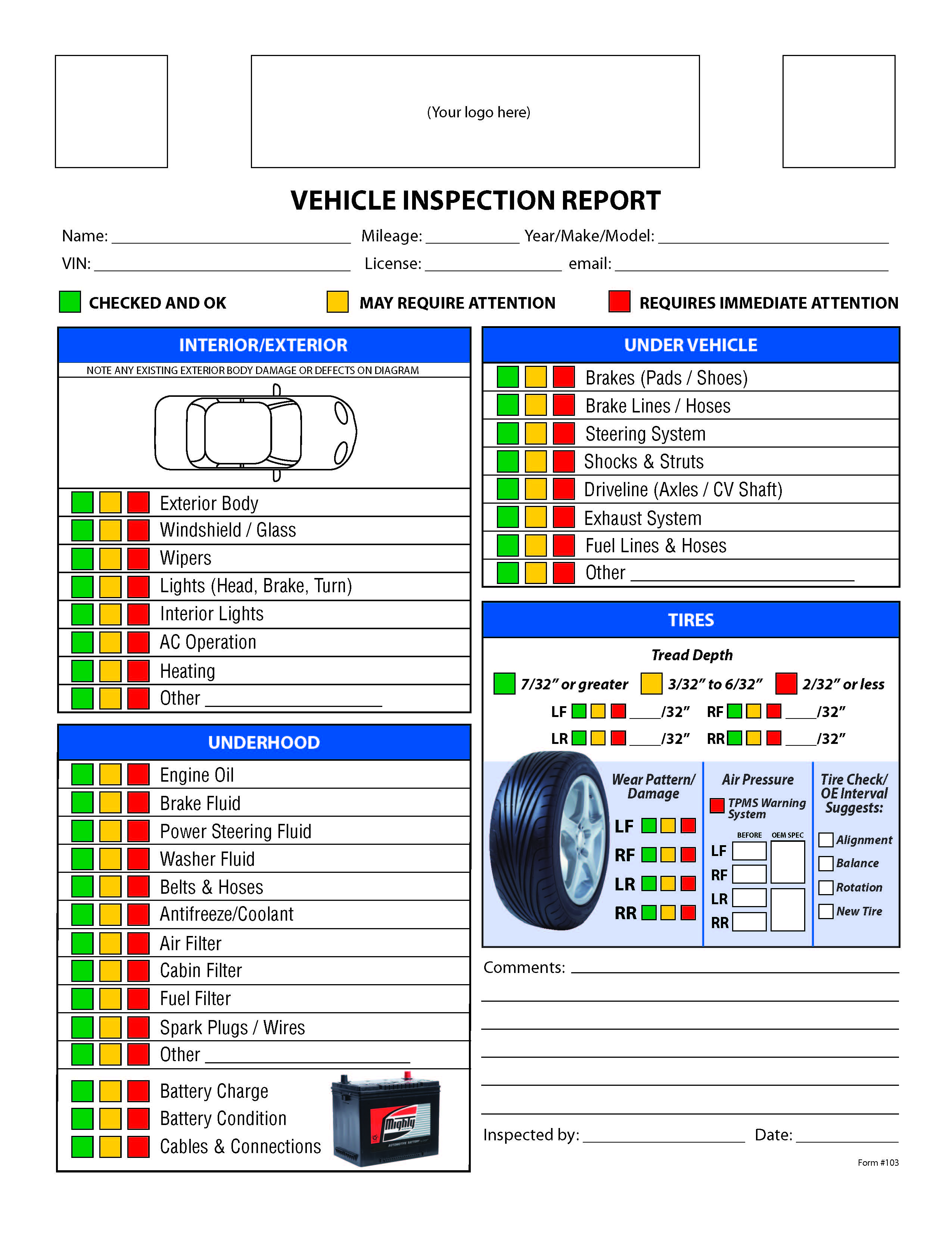 Vehicle Maintenance Forms Planner Template Free