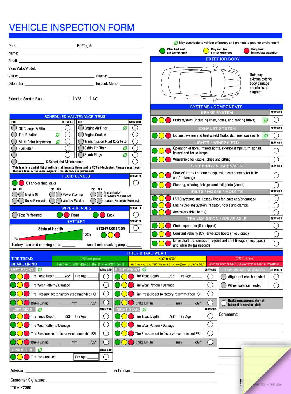Vehicle Maintenance Checklist Form | Buy Now Estampe
