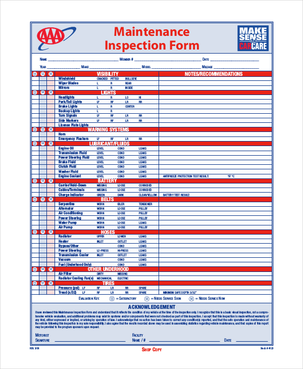 Vehicle Maintenance Forms | Car Maintenance Tips | Pinterest 