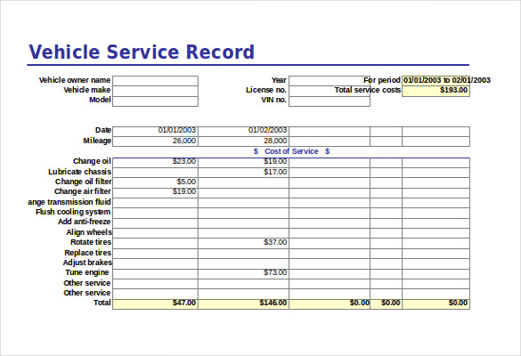 Free Vehicle Maintenance Log Template for Excel
