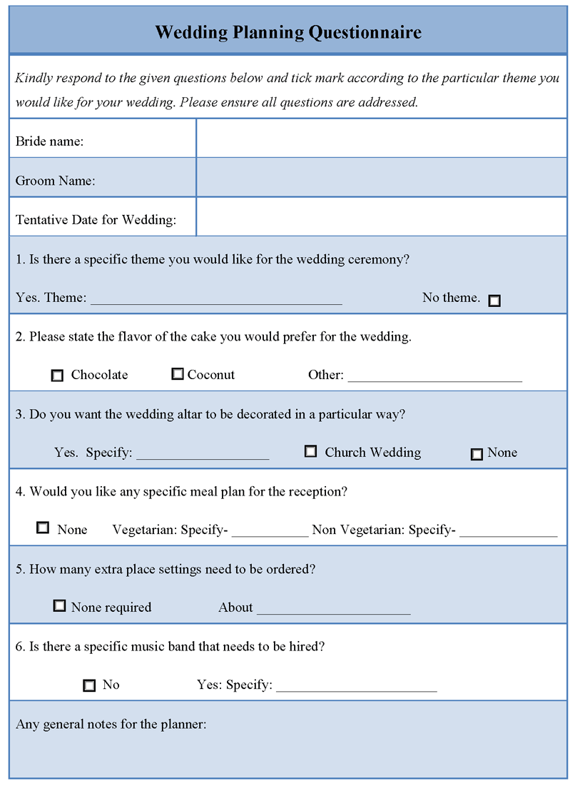 wedding planner questionnaire template Google Search | Wedding 