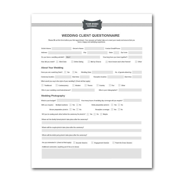 Event Planner Questionnaire For Clients Invitation Templates 