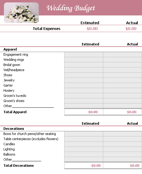 Wedding budget planner Office Templates