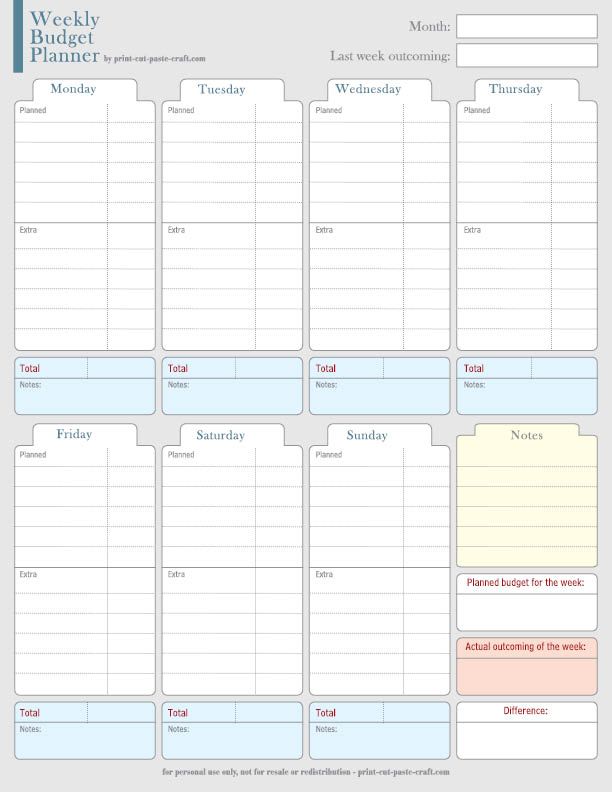 Printable Weekly Budget Planner Template