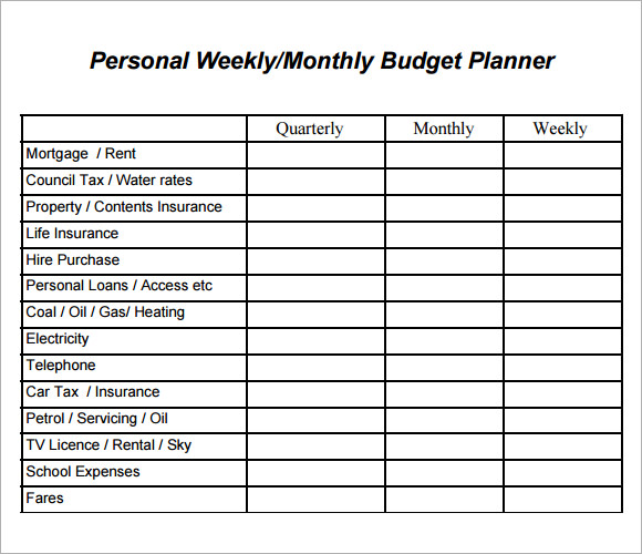 Personal Weekly budget planner