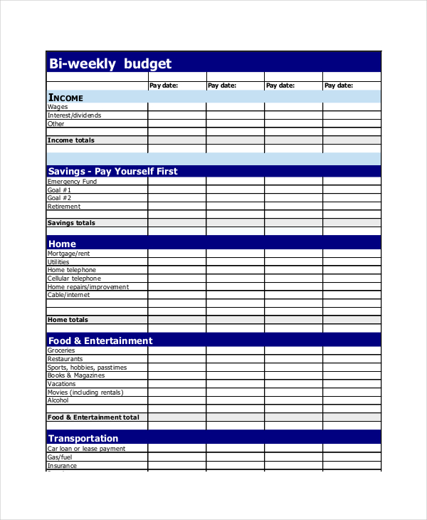 Bi Weekly budget