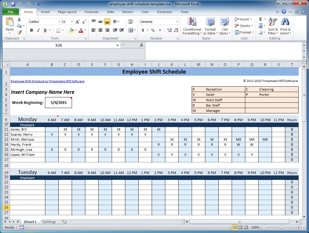 monthly employee shift schedule template excel