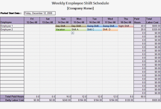 Free Weekly Employee Shift Template For Excel