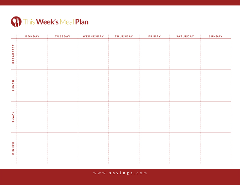 Weekly Meal Plan with Breakfast, Lunch, Dinner and Snacks The 