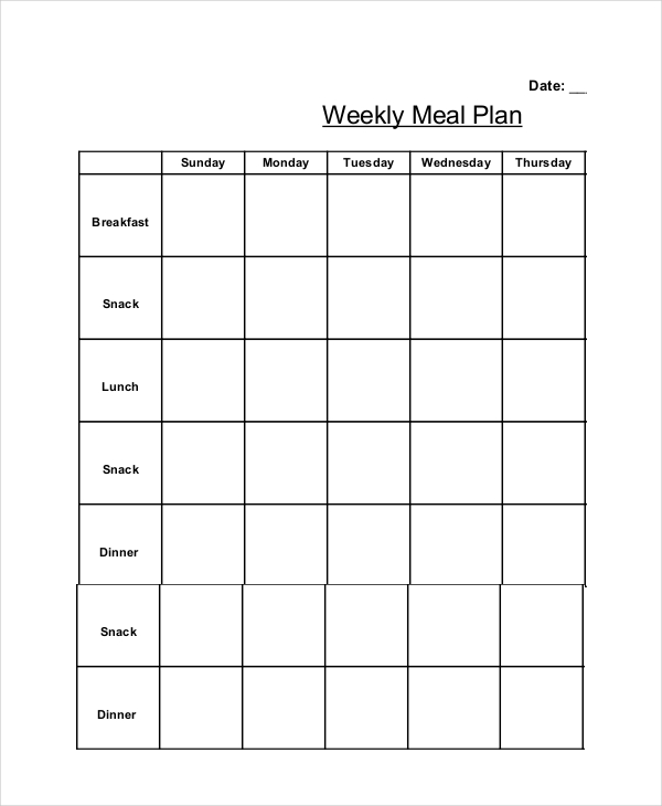 Blank Weekly Meal Planner Template love that it has 2 snacks and 