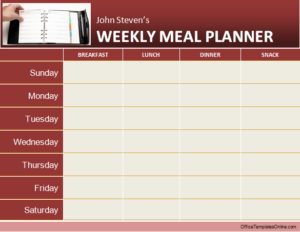menu planner template word