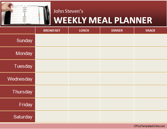 MS Word Weekly Meal/Diet Planner