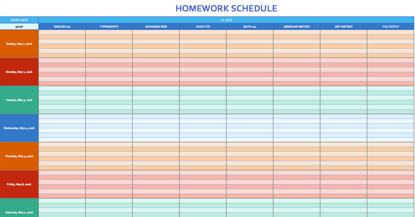 Weekly Calendar Template for Excel