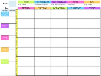 LESSON PLAN TEMPLATE (WEEKLY VIEW) TeachersPayTeachers.