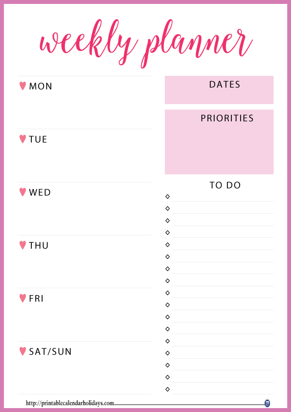 Weekly Planner Template PDF Printable 2017 Calendar