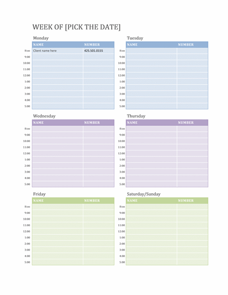 Weekly appointment calendar Office Templates