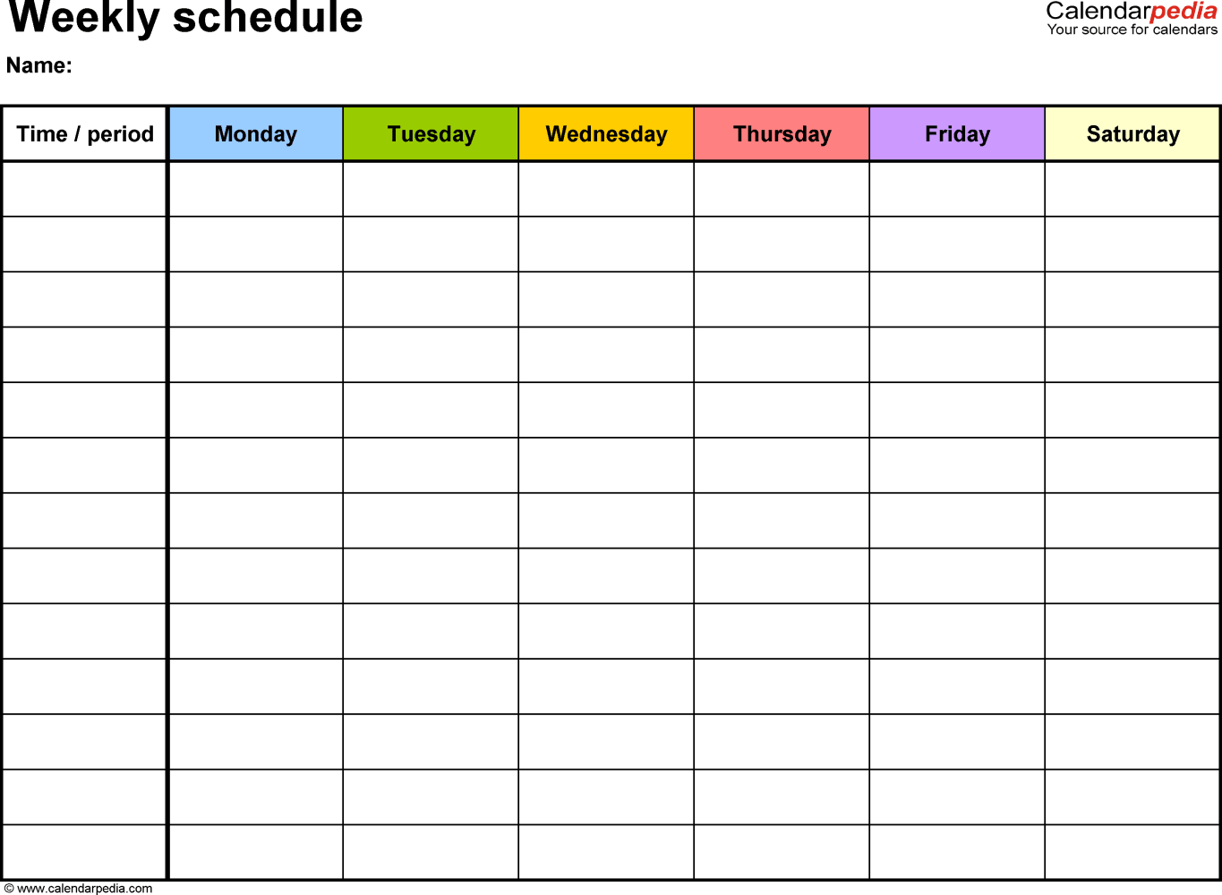 Printable Weekly Calendar October 2016 Templates