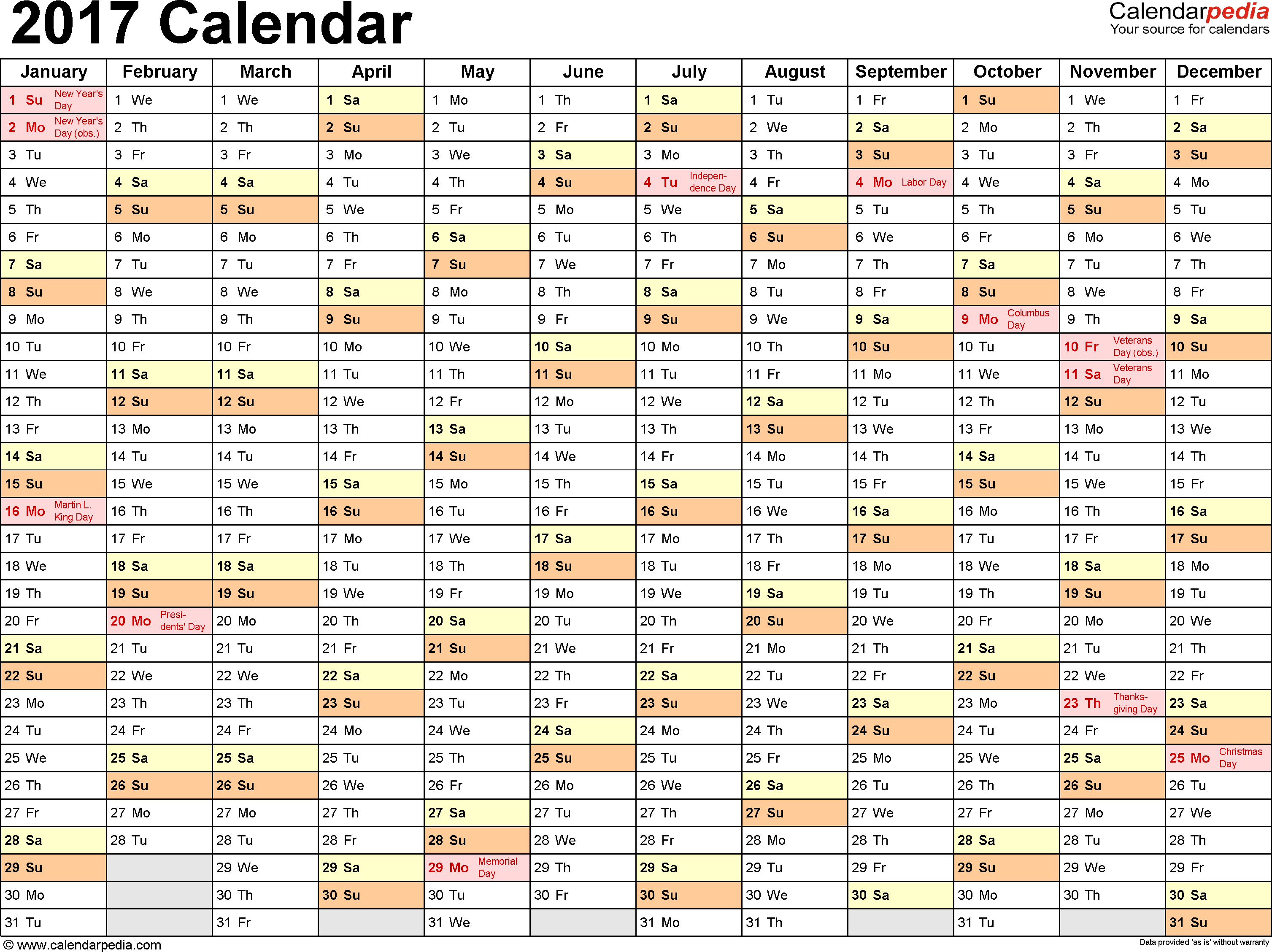 2017 Calendar Download 17 free printable Excel templates (.xls)