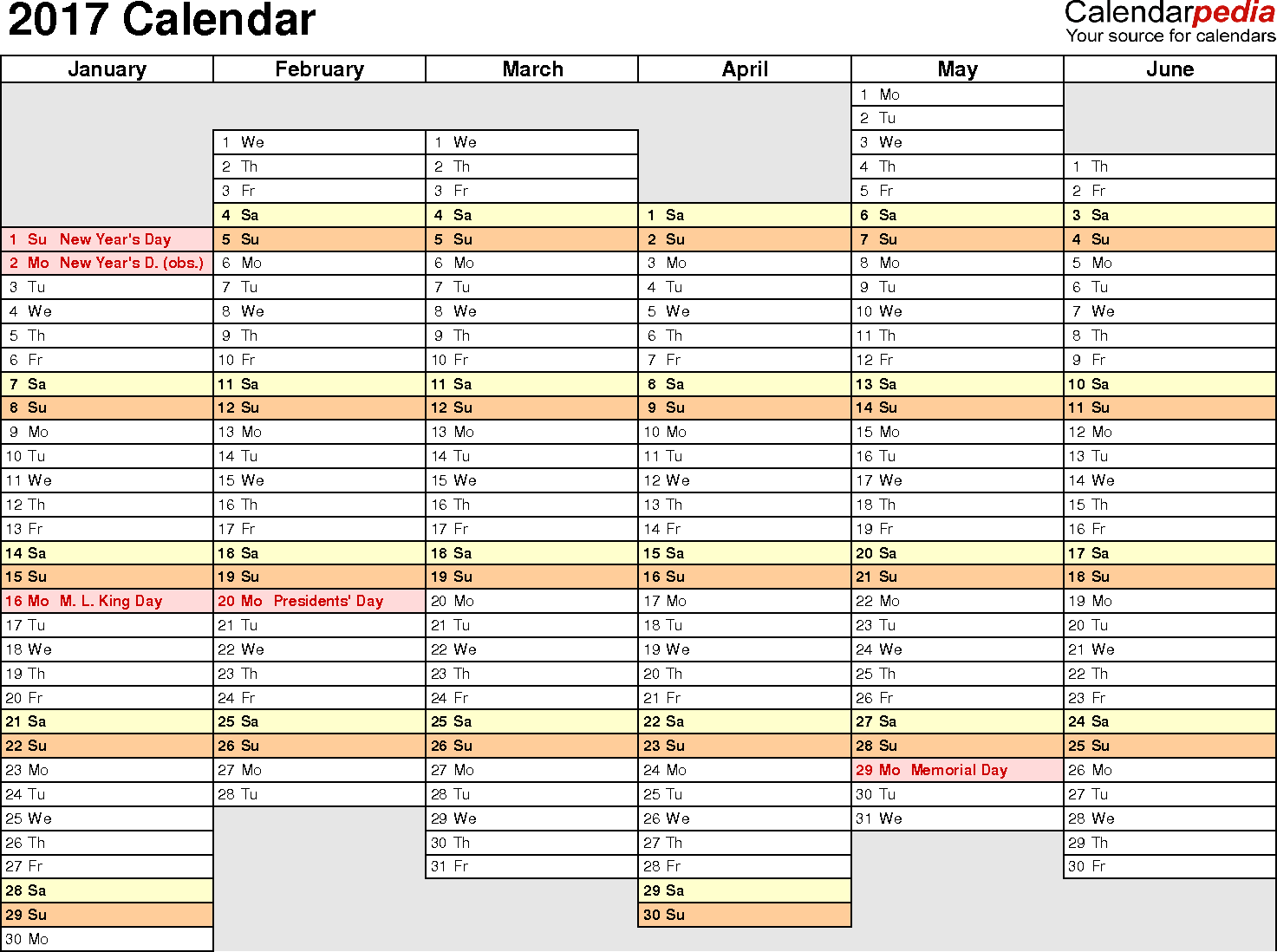 2017 Calendar Download 17 free printable Excel templates (.xls)