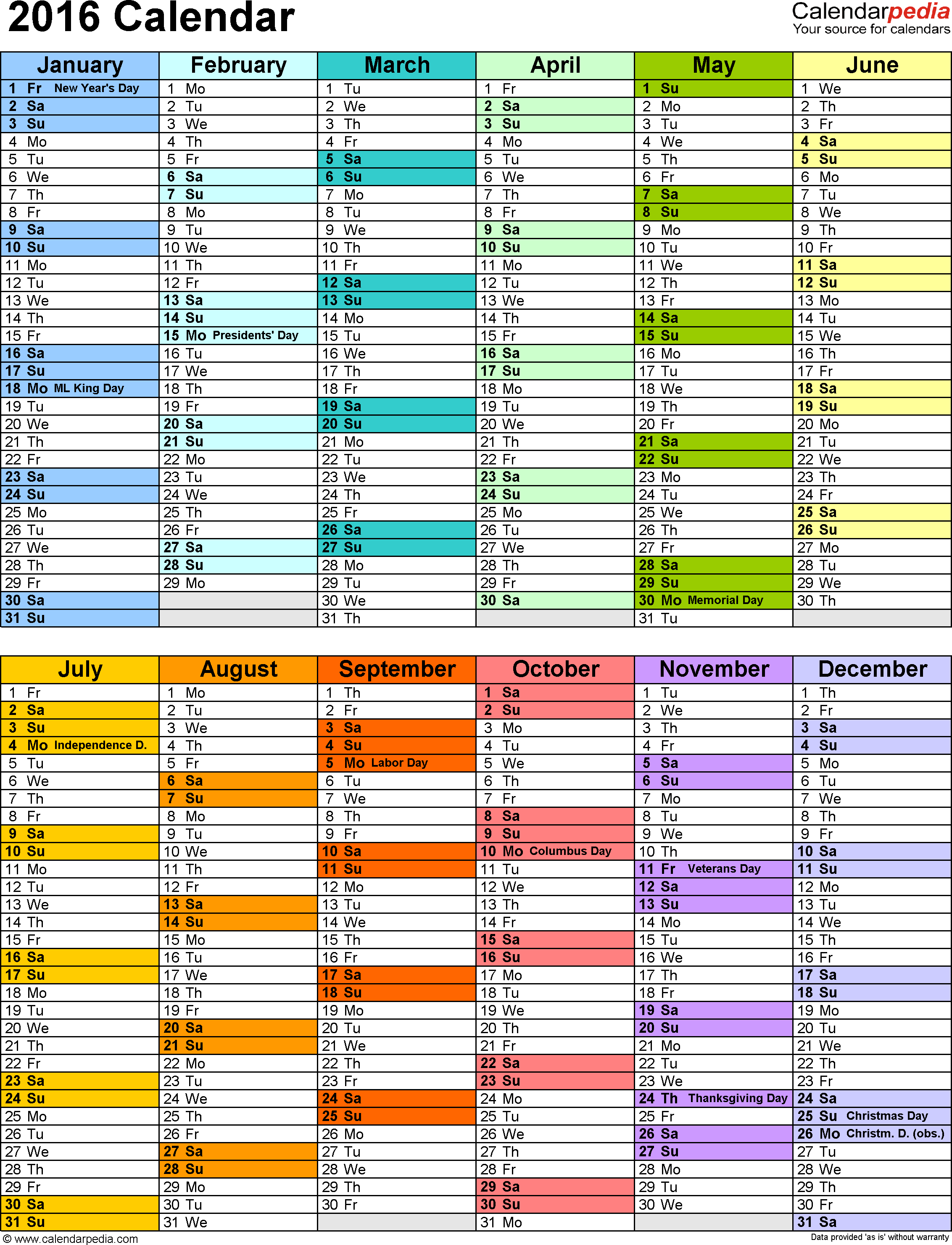 Yearly Calendar Template for 2016 and Beyond