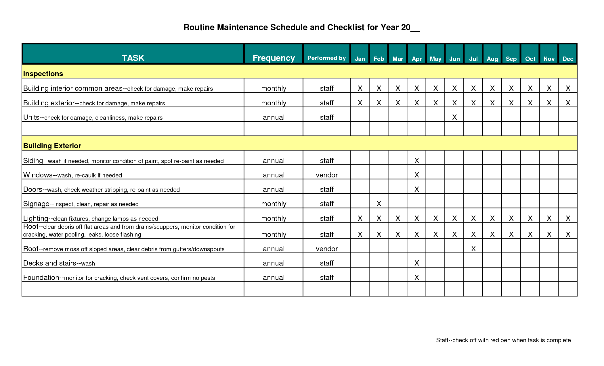 Sample Example And Format Templates 2 Building Maintenance Schedule