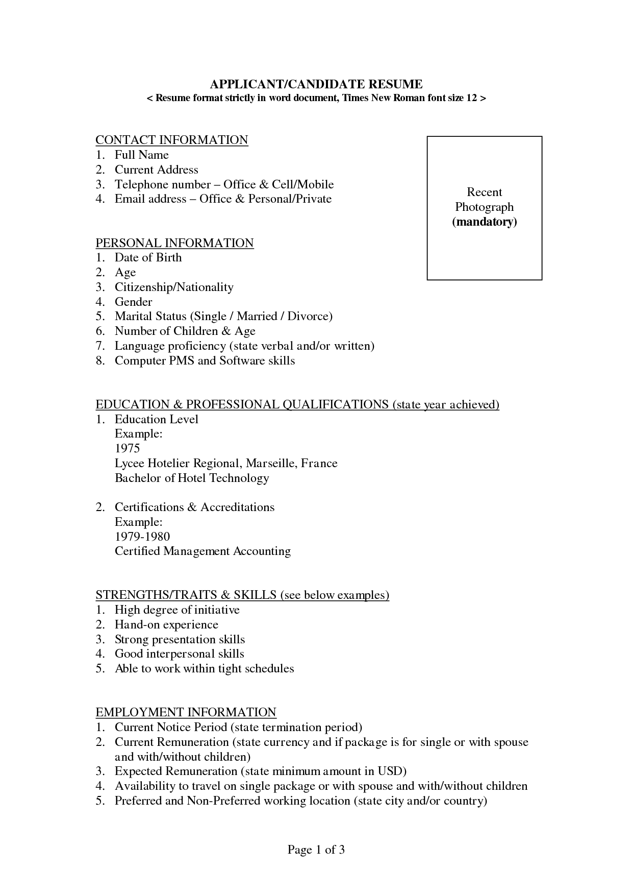 Canadian Resume Format Doc Planner Template Free