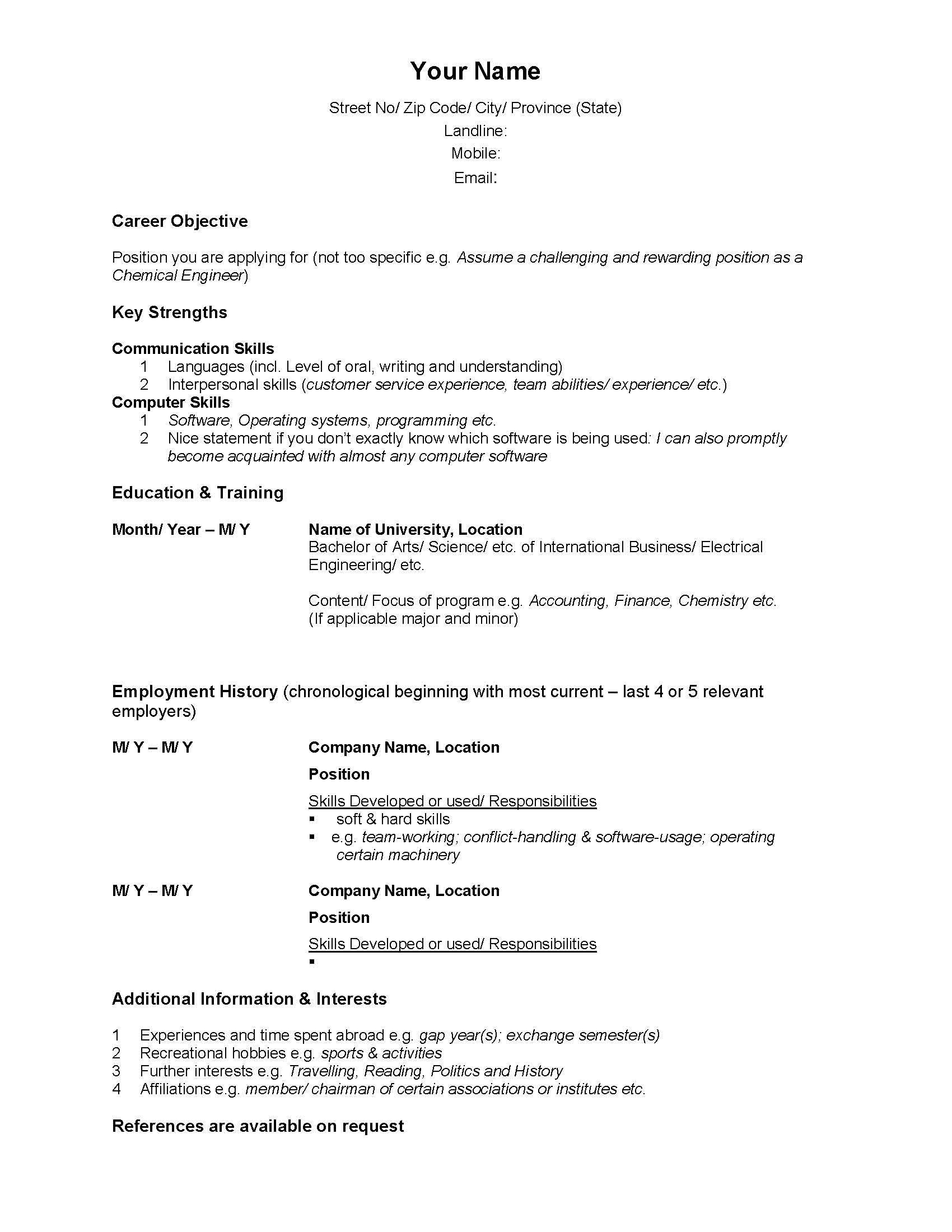 sample resume canada format