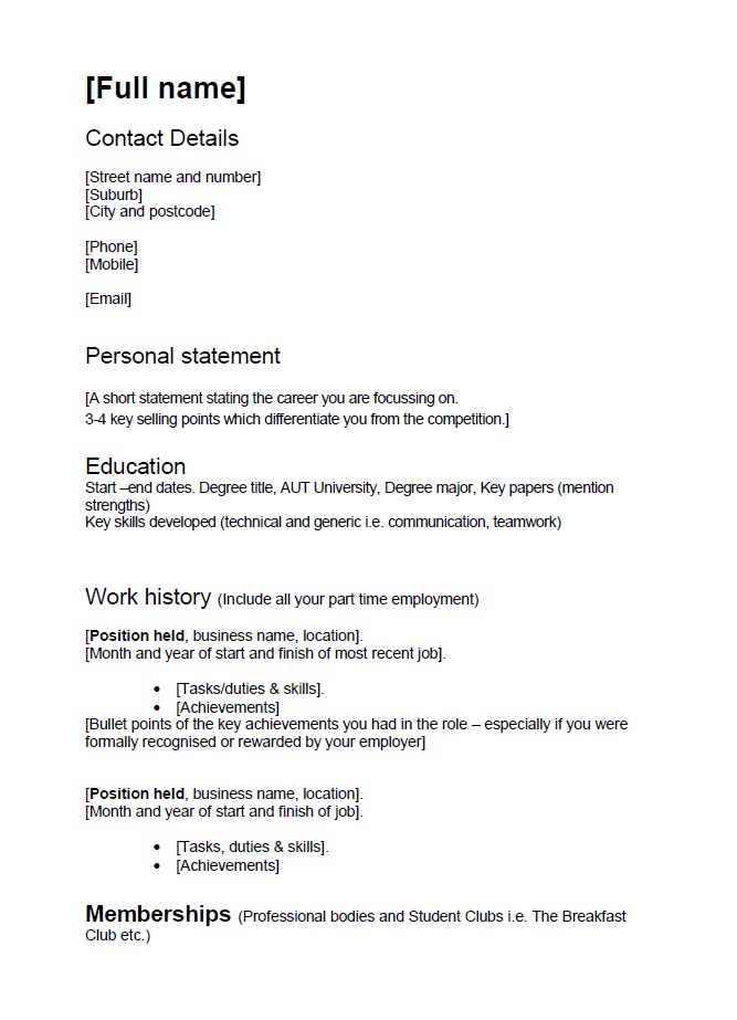 cv template nz for students