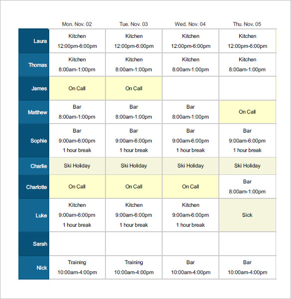 Employee Shift Schedule Generator - planner template free