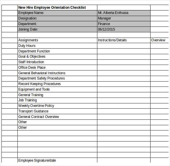 New Employee Orientation Checklist Excel | planner ...