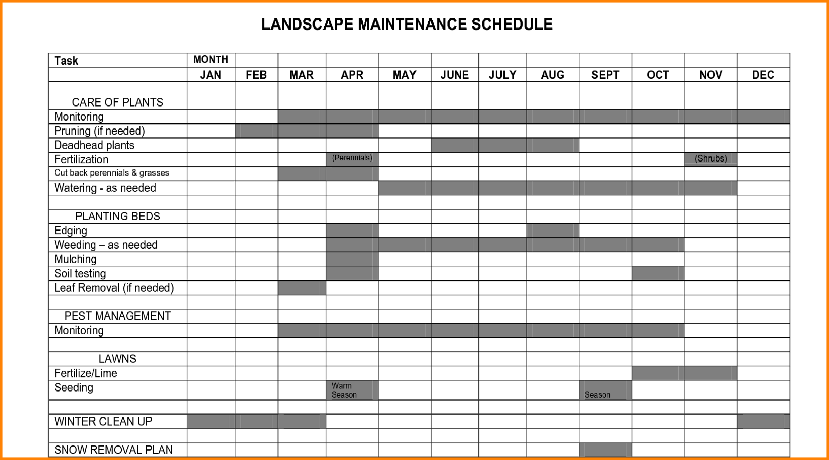 Plant Maintenance Schedule Template Excel planner template free