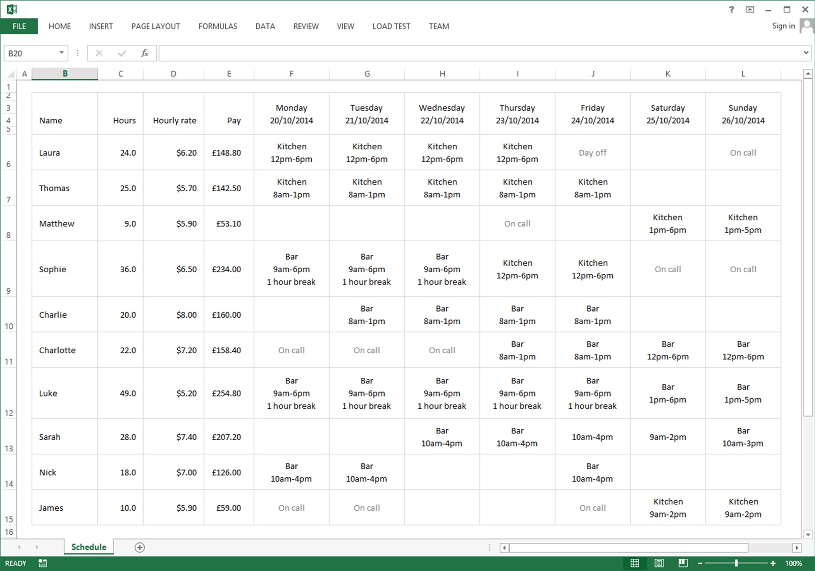 Excel Roster Schedule Template