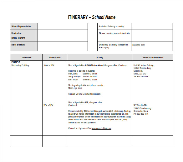 Travel Itinerary Template Word 2010 Planner Template Free