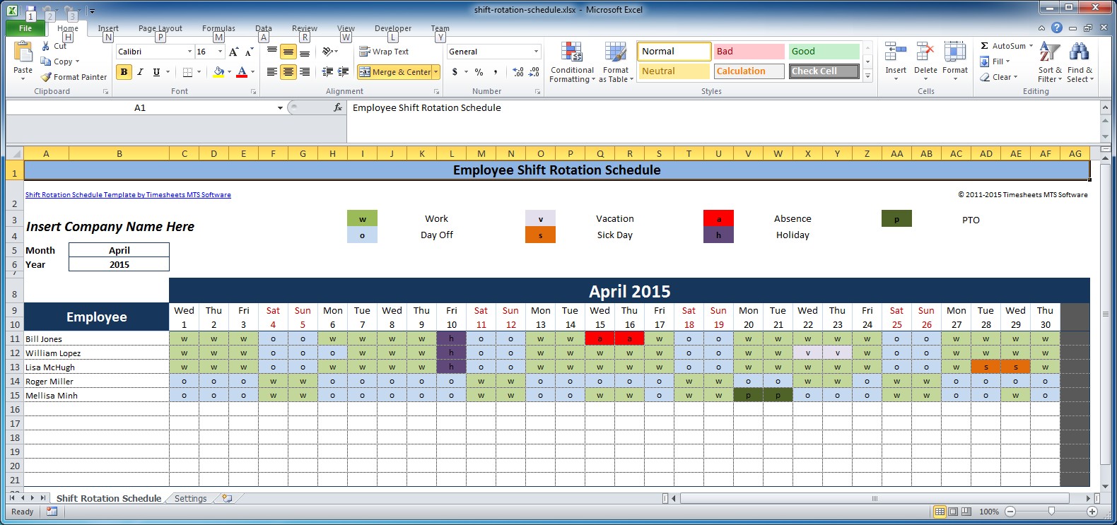Weekly Employee Shift Schedule Template Excel planner template free